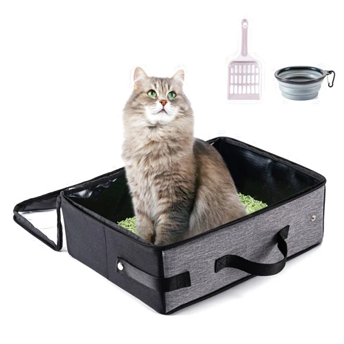 BABEYER Portable Cat Litter Box, Foldable Cat Litter Box Travel, Hotel, Car - Grey