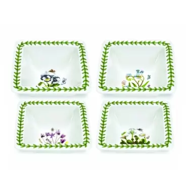 Portmeirion Botanic Garden Square Mini Bowls | Set of 4 Small Bowls with Assorted Motifs | 4 Inch | Made from Porcelain | Microwave and Dishwasher Safe