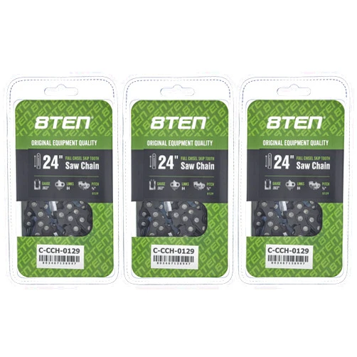 8TEN Full Chisel Skip Tooth Chainsaw Chain 24 Inch .063 3/8 84DL For Husqvarna 372XP Jonsered 2165 Makita (3 Pack)