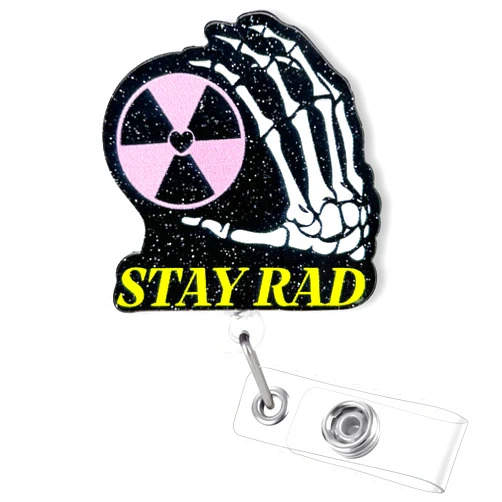 Bydevia Stay Rad Funny Badge Reel Retractable, Cute Radiation Symbol Badge Reel for Rad Tech, Radiographer, Radiologist & Radiology Nurse, X-Ray & CT Tech Badge Holder with Alligator Clip, Radiology Gifts