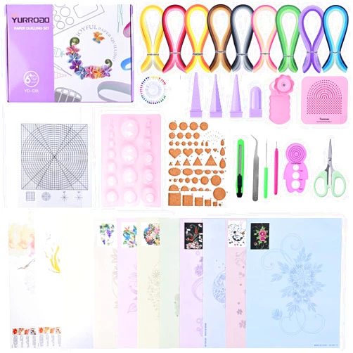 YURROAD Quilling Paper Set with 900pcs 5mm Quilling Paper Strips Filigree Paper Tool Kit and Quilling Board Slotted Pen Curling Coach Crimper