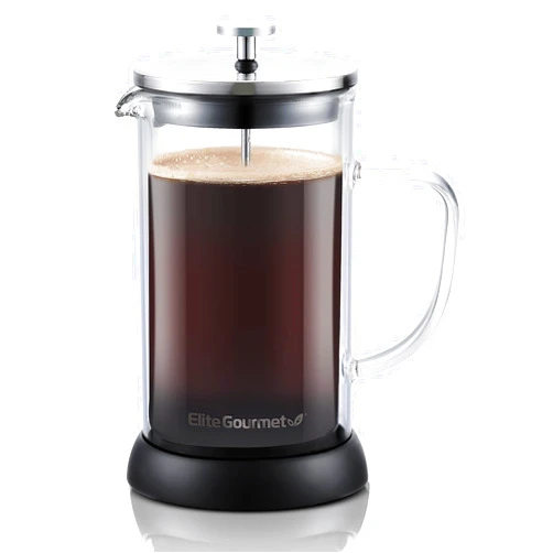 Elite Gourmet FP1223 1 Liter French Press Coffee Maker, Double Wall Insulated Borosilicate Glass Carafe, Dishwasher Safe Stainless Steel Filter/Plunger Assembly, Removable Silicone Base, Easy to Clean
