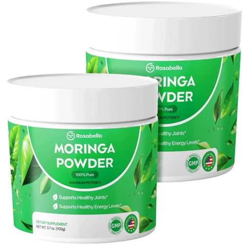 Rosabella Organic Moringa Powder – Pure Moringa Oleifera Leaf, Stone-Ground Fine Powder for Smoothies, Tea & Recipes, Hand-Harvested, Vegan Superfood (3.7oz (Pack of 2))