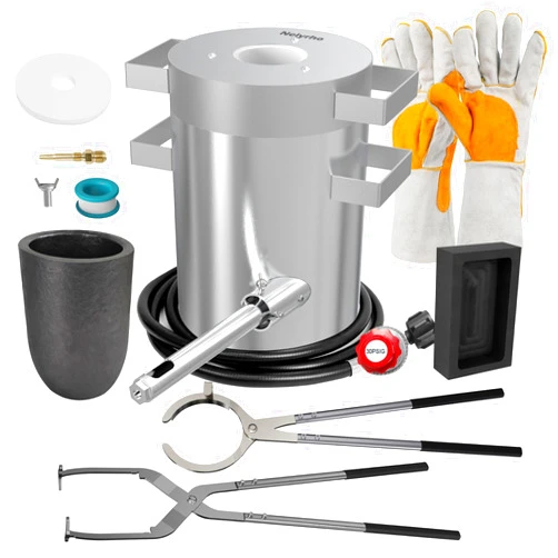 Nelyrho 6KG Propane Melting Furnace Kit with Two Crucible Tongs, Full Stainless Steel Foundry Kiln Smelting Gold Silver Copper Aluminum Metal Recycle Smelting Forge Casting Tool