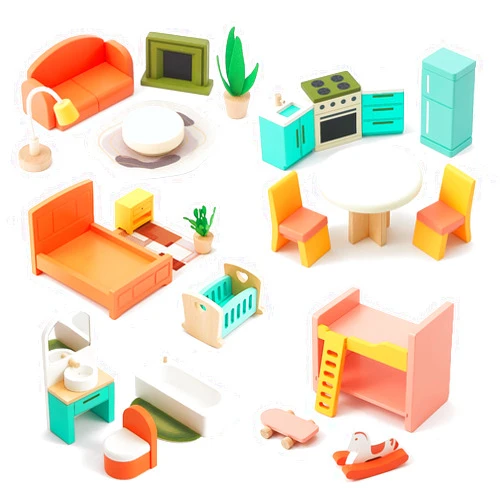 Giant bean 26 Pcs Large Wooden Dollhouse Furniture 5 Set for Kitchen, Living Room, Bedroom, Bathroom, Babyroom, Candy Dollhouse Accessories & Furniture Toy for Girls Boys Kids 3+