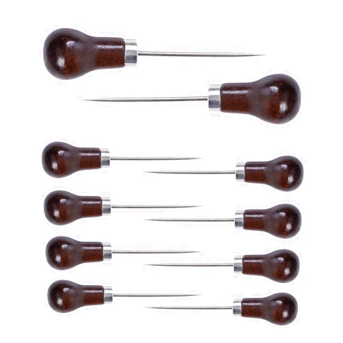 Gin Geomir 10PCS Wooden Handle Scratch Awl Set for Leather Craft, DIY Pin Punching & Marking - Gourd Shape Awl Tools for Sewing, Crafts & Shoe Repair (Style1)