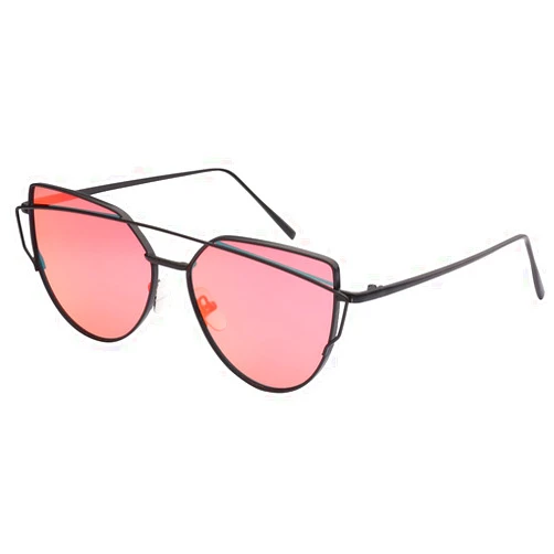 TrendyMate-Womens Street Fashion Metal Twin Beam Flat Mirror Lens Cat Eye Sunglasses … (Black/Red, 57mm)