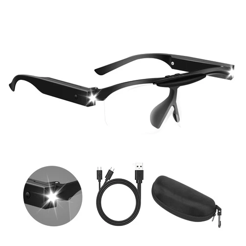 HQGZQL 200% Magnifying Glasses with Light, Rechargeable LED Lighted Magnifying Eyewear,Flip-top Hands Free Head Magnifier Eyeglasses for Close Work,Hobbies,Reading,Craft,Jewellery,Sewing Black