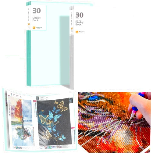 RuDily 2 Pack A3 Diamond Painting Storage Book, 60 Pages Art Portfolio Diamond Art Storage Large Art Folder - Suitable for 12x16 inch Diamond Painting(White+Green)