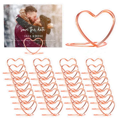 CUNGLIN Gold Table Number Place Card Holders 32 PCS, Heart Shape Photo Card Stand Business Card Card Holders for Wedding Party Mini PhotoPlaying Cards Holder Picture Menu Memo Clips