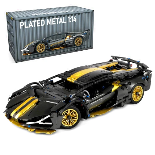 GEVINST Collectible Sports Race Cars Building Set, Model Car Kits for Boys 8-12 and up Adults, 1:14 Scale Black Gold Supercar Gifts (1309 PCS)