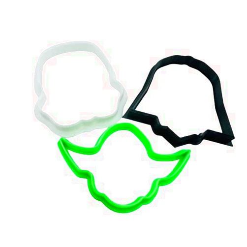 WELLSHEZZ COOKIE CUTTER INSPIRED BY MOVIE CHARACTERS FACE HELMET OUTLINES DARTHg VADERr STORMm TROOPER SET OF 3 SPECIAL OCCASION COOKIE CUTTERS
