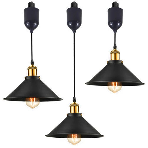 SKIVTGLAMP Adjustable Height H Type Track Lighting Pendants 4 Ft Industrial Style Black Metal Instant on Auto Retractable Track Mount Pendant Light Decorate for Kitchen Island Customizable
