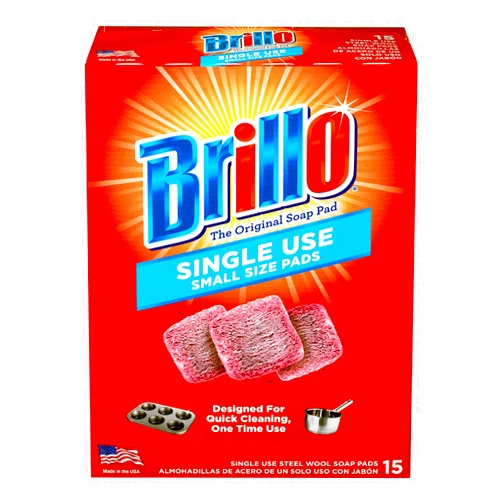 Brillo Single Use Steel Wool Soap Pads, Smaller Size Original Red Scent, 15 Count Pack of 1