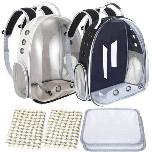 Paterr 2 Pcs Cat Bubble Backpack Carrier Bubble Pet Cat Carrier Bag Bookbag Breathable Space Capsule with Blanket Cooling Mat for Small Medium Cat Dog Travel Hiking Carrying Outdoor(Black, Gray)