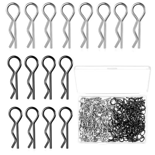 BBTO 120 Pieces Universal RC Body Clips Car Clips Silver and Black Stainless Steel R Clips for All 1/10 1/12 Scale Redcat HPI Himoto HSP Exceed RC Car Parts Truck Buggy Shell Replacement