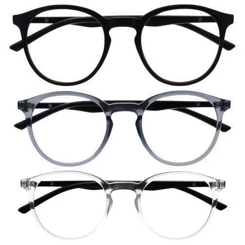 OPULIZE Met - Reading Glasses with Blue Light Blocking 3 Pack Round Frame Scratch Resistant Spring Hinges Mens Womens BBB60