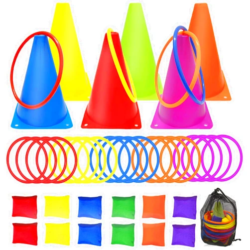 Ailixinda 3 in 1 Carnival Games Set,39PCS Soft Plastic Cones Cornhole Bean Bags Ring Toss Game,Carnival Combo Set Toss Games for Kids Adult Birthday Party Indoor Outdoor Games Supplies,Yard Lawn Games