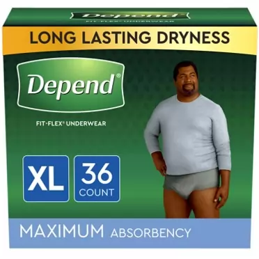 Depend FIT-Flex Incontinence Underwear for Men, Maximum Absorbency, Disposable, Extra-Large, 36 Count