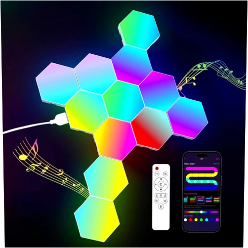 JIMIMORO 12 Pack Hexagon Light Panels - Smart RGB Hexagon LED Lights Wall Lights with APP & Remote Control Cool Music Sync Gaming Lights for Living Room, Bedroom, Gaming Room, Kids, Adults