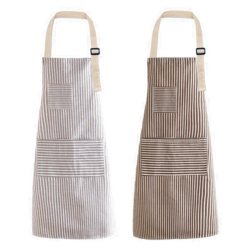Generic Aprons for Women with 3 Pockets 2pcs,Adjustable Kitchen Aprons,Chef Apron for Women,Men,Cooking,Grilling,Baking,Gardening (Grey & Brown Stripes)