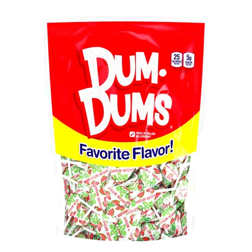 Dum Dums Lollipops - Bulk Candy Bag with Lollipops Individually Wrapped, Single Flavor Gourmet Suckers - 50 Count - Watermelon