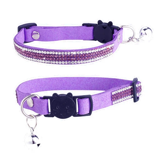 DAIHAQIKO Breakaway Cat Collars, Kitten Collar with Bell,Adjustable Rhinestone Cat Collar for Girl & Boy Cats（Purple）