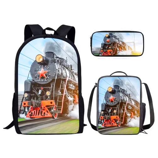 Belidome Train Backpack with Lunch Box Kit Pencil Case for Kids Boy Girl School Book Bag Set of 3, Back to School Gifts, Lightweight