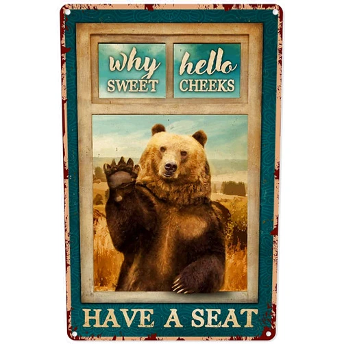 Apline Bear Funny Bathroom Vintage Metal Tin Sign Bear Wall Decor Art Toilet Retro Bear Posters Retro Tin Sin For Home Office Kitchen Bar Cafe Farm Garden Garage Wall Decor Art 8X12 Inch