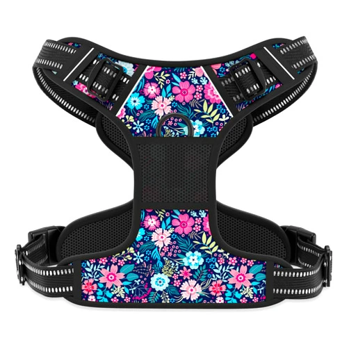 Rnivvi Dog Harness, Cute Flower No Pull Dog Harness Large Sized, Reflective Puppy Harness Adjustable Soft Dog Vest for Large Dogs, Pet Harness with Easy Control Handle for Walking, Elegant Floral