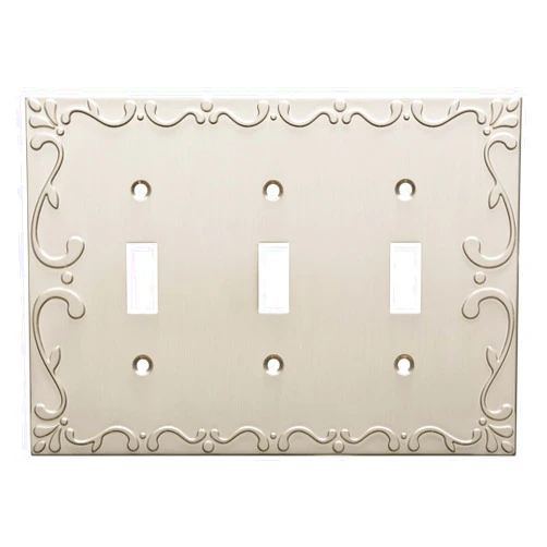 Franklin Brass Classic Lace (1-Pack) Decorative Light Switch Cover Wall Plates Brushed Nickel 3-Gang Wall Plate Switch/Toggle Plate Guards Electrical Outlet Covers W35078-SN-C