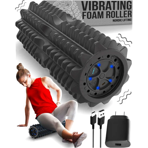Nordic Lifting Vibrating Foam Roller w/ 5 Intensity Vibration, High Density EVA Foam for Deep Tissue Massage & Muscle Recovery - Ideal for Back Pain, Plantar Fasciitis Relief, Physical Therapy - Black