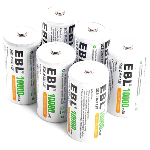 EBL D Battery D Size Rechargeable Batteries 10,000mAh Ni-MH, Pack of 6 - ProCyco Technology