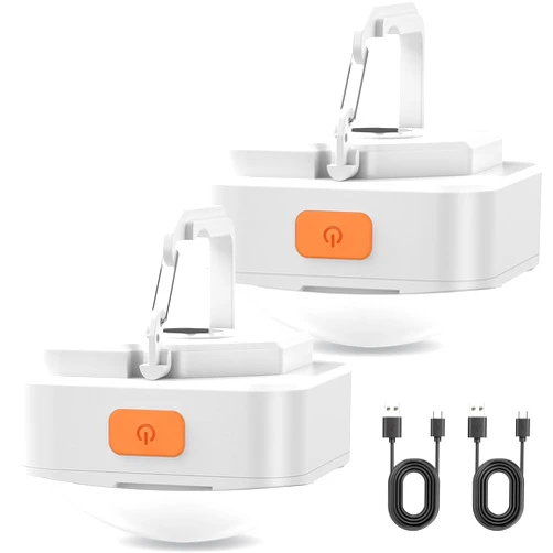 FLY2SKY 2 Pcs White Camping Light Tent Lights Portable Rechargeable LED Camping Light Survival Gear Camping Accessories Camping Equipment for Hiking Backpacking Fishing Hurricane Emergency Outage