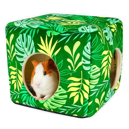 Bienbee Guinea Pig Hideout, Washable Guinea Pig House Cozy Guinea Pig Bed for Small Pet Bunny/Rabbit/Hamster/Chinchilla Guinea Pig Accessories Green Leaf