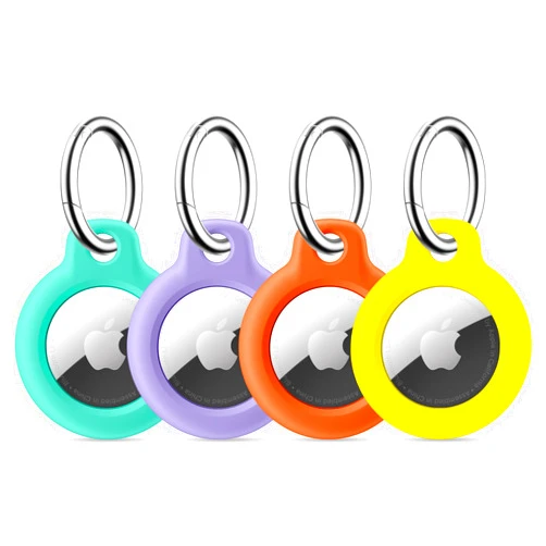 Maledan 4 Pack Air Tag Case with Keychain for Apple Airtags, Lightweight Anti-Scratch, Easy Installation, Shockproof & Dustproof for GPS,Luggage,Keys,Kids,Pet Collar(Green+Lavender+Orange+Yellow)