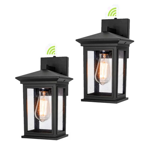 Jetima Outdoor Wall Light with Dusk to Dawn Photocell Sensor, Wall Sconce in Black Finish with Clear Seeded Glass, Wall Lantern for Entryway, Porch, Doorway(2 Pack)