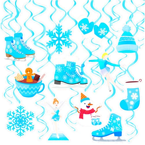Umoni Ice Skating Hanging Swirls 20pcs Ice Skating Birthday Party Supplies Figure Skating Ceiling Streamers Ice Skating Party Decorations for Girls Winter Wonderland Baby Shower Ice Skates Party Supplies