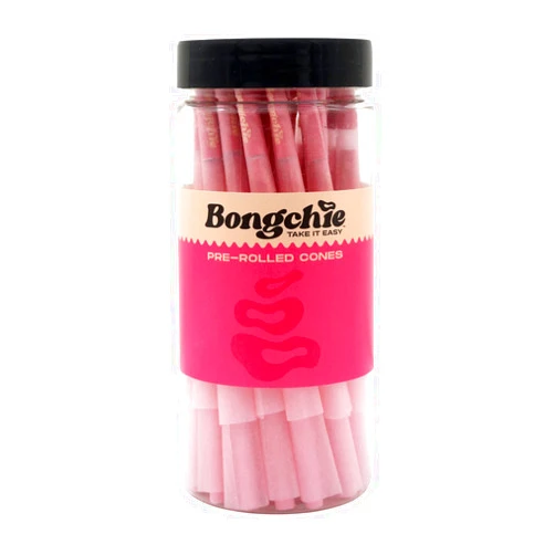 BONGCHIE Pre-rolled cones | Pink I Jar of 50 King Size Cones | Slow Burning and Ultra thin | Vegan & Non GMO | Heavy Metals & Pesticides Free