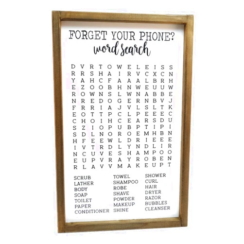 Lavender Inspired Bathroom Word Search Sign - 12x18 Inch (White) - Funny Signs - Half & Guest Bathroom Decor - Housewarming Gifts