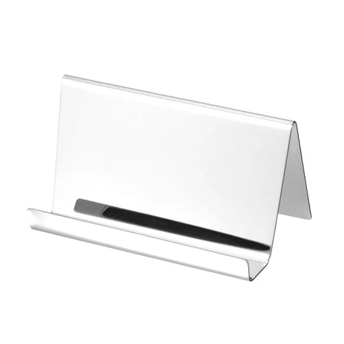 PATIKIL Business Card Holder, Reflective 304 Stainless Steel Desktop Name Cards Display Stand for Office Desk, Silver