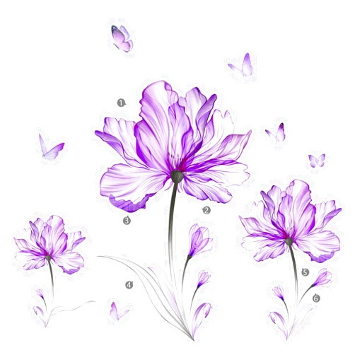 Accddio Purple Flower Butterfly Wall Stickers Removable Peel and Stick Murals Wall Decals for Living Room Bedroom Door Aisle Sofa TV Backdrop Wall Home Decor(Purple Flowers)