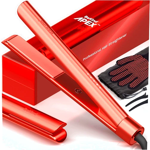 Bekind Apex 2-in-1 Hair Straightener Flat Iron | 1“ 450°F Straightener and Curler for All Hairstyles | UltraSmooth Tech | 15s Fast Heating & Temp Memory | Gift Set for Girls Women (Coral)