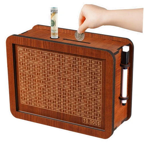 FOLENCER Newly Upgraded Large Cash Vault Wooden Savings Box, Piggy Bank for Adults Kids, Coin Bank for Boys and Girls, Unique 10000 Savings Challenge Box, Wooden Cash Savings Box with Money Target and Numbers