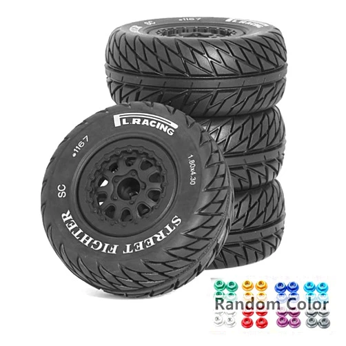 Chanmoo 1/10 RC Short Course Truck Wheels and Tires with 12mm Hex 1:10 Scale Off Road Tyres for 1/10 RC Off-Road Car Traxxas TRX4 Slash Arrma Losi Tenacity Vkar 10sc Hpi RC Buggy Car 4PCS (E Tires)