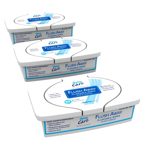 Dynarex DynaCare Flushable Wipes, Wet Bathroom Hygiene Wipes for Adults, Alcohol Free, Safe for Sewers and Septic Systems, 9” x 13” wipes, 3 Tubs of 60-Count Wipes