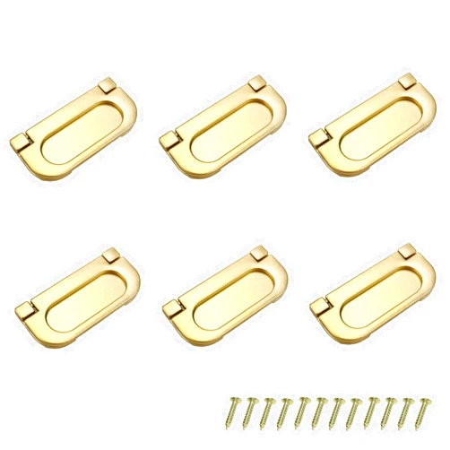 LC LICTOP 3 inch Flush Pull Ring Handles Hidden Recessed Furniture Grip Gold Drawers Cabinet Flush Ring Sliding Door Pull Handle 6 Pcs