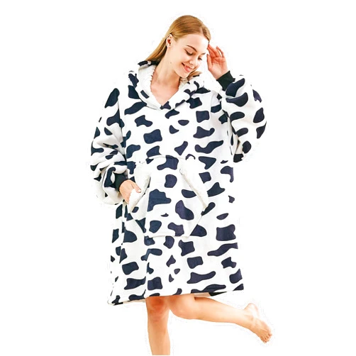 Ramees Wearable Blanket Hoodie, Oversized Sherpa Fleece Sweatshirt Blanket with Sleeves and Pockets (Cow)