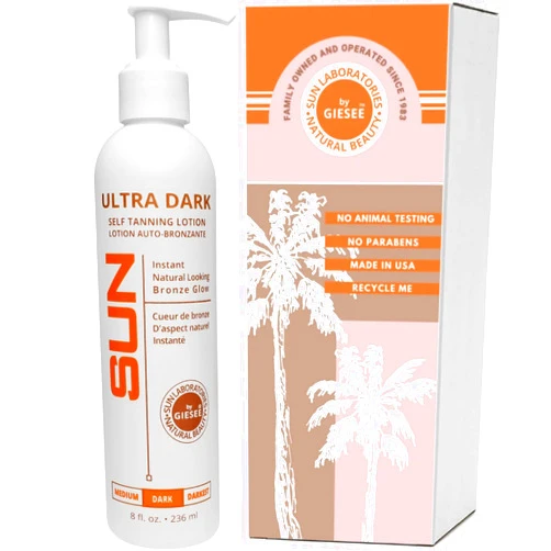 Sun Laboratories By Giesee Ultra Dark Sunless Tanning Lotion 8 oz - Premium Tanning Lotion for Instant Glow, Organic Self Tanner, Perfect for Body, Face, and Leg Bronzing