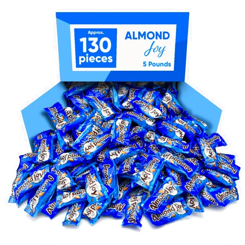 CHAIN & JO SWEETS Almond Joy Milk Chocolate Coconut & Almond - Snack Size 5 Pound Approx 130 Pieces - Gluten Free Milk Chocolate Coconut & Almond, - Individually Wrapped Bulk Candy Chocolate Candy- Groceries Snacks for Adults and Kids, Candy for Office, Holiday Chocolate with Coconut Filling - Design May Vary